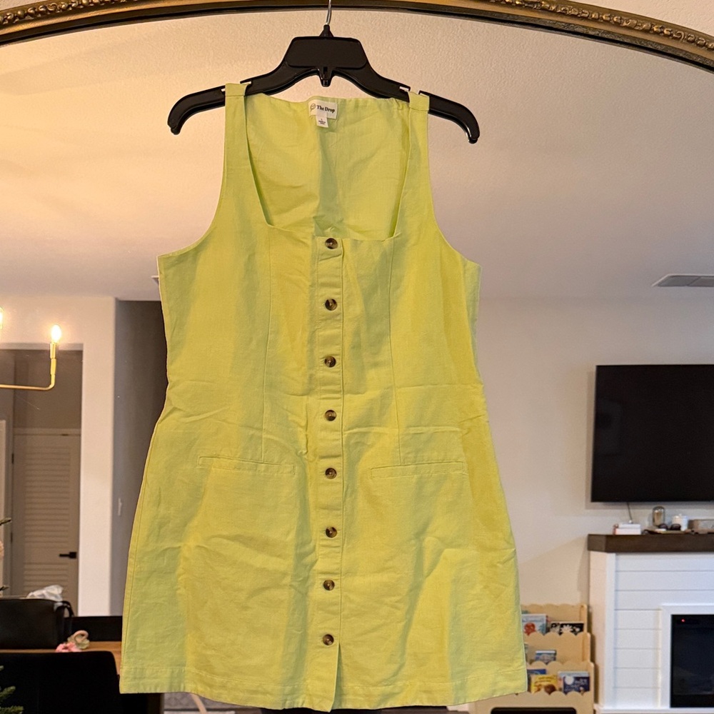 New THE DROP LINEN LIME‎ GREEN DRESS LARGE